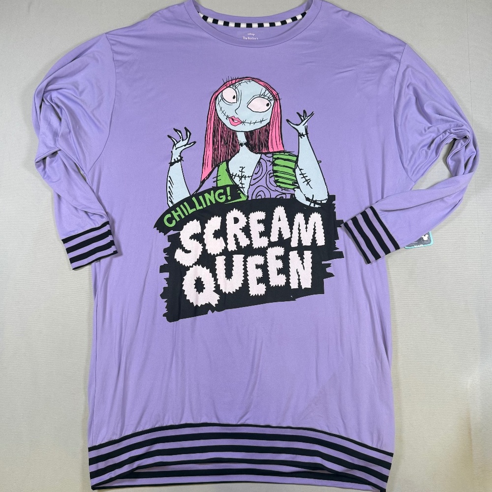 Disney’s Nightmare Before Christmas Women’s Long Sleeve Purple Sleepshirt Sz S